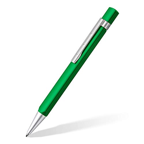 STAEDTLER TRX 440TRX5B-9ST Kugelschreiber (ergonomische Dreikantform, matte, samtweiche Aluminium-Oberfläche, Metallclip, Standard Großraummine, Strichstärke: B, Schreibfarbe: schwarz) grün von Staedtler