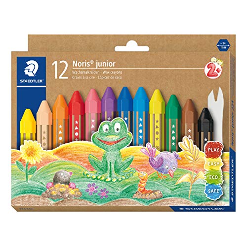 STAEDTLER Wachsmalkreide Noris junior 224, perfekt für kleine Kinderhände, extra bruchsicher, Etui mit 12 Farben, 224 C12 von Staedtler