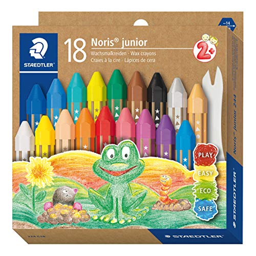 STAEDTLER Wachsmalkreide Noris junior 224, perfekt für kleine Kinderhände, extra bruchsicher, Etui mit 18 Farben, 224 C18 STAEDTLER Wachsmalkreide Noris junior 224, perfekt für kleine Kinderhände, extra bruchsicher, Etui mit 18 Farben, 224 C18 von Staedtler