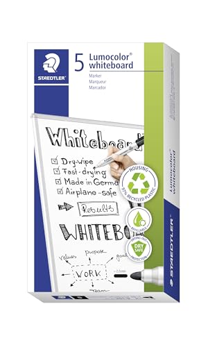 STAEDTLER Whiteboard Marker Lumocolor, trocken und rückstandsfrei abwischbar, Linienbreite 2 mm, schnelltrocknend, nachfüllbar, lange Lebensdauer, 5 schwarze Marker, 351-9X STAEDTLER Whiteboard Marker Lumocolor, trocken und rückstandsfrei abwischbar, Linienbreite 2 mm, schnelltrocknend, nachfüllbar, lange Lebensdauer, 5 schwarze Marker, 351-9X von STAEDTLER
