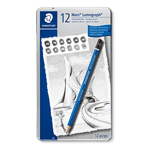STAEDTLER Zeichenbleistifte Mars Lumograph, unglaublich bruchfeste Premium-Bleistifte, hohe Qualität, spezielle Minenrezeptur, 12 Bleistifte in sortierten Härtegraden im Metalletui, 100 G12 S STAEDTLER Zeichenbleistifte Mars Lumograph, unglaublich bruchfeste Premium-Bleistifte, hohe Qualität, spezielle Minenrezeptur, 12 Bleistifte in sortierten Härtegraden im Metalletui, 100 G12 S von Staedtler
