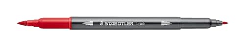 STAEDTLER aquarell Doppelfasermaler Design Journey, rot, feine Spitze und flexible Pinselspitze, wasservermalbar, 10 rote Filzstifte, 3001-2 von Staedtler