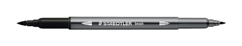 STAEDTLER aquarell Doppelfasermaler Design Journey, schwarz, feine Spitze und flexible Pinselspitze, wasservermalbar, 10 schwarze Filzstifte, 3001-9 von Staedtler