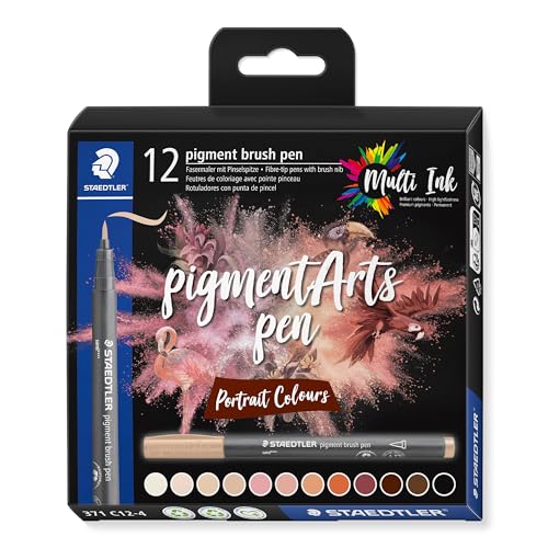 STAEDTLER brush pen pigment Arts, Premium-Zeichentusche, Pinselspitze für variable Linienbreite, wasserfest, schnelltrocknend, 12 brush pens in sortierten Farben im Kartonetui, 371 C12-4 STAEDTLER brush pen pigment Arts, Premium-Zeichentusche, Pinselspitze für variable Linienbreite, wasserfest, schnelltrocknend, 12 brush pens in sortierten Farben im Kartonetui, 371 C12-4 von Staedtler