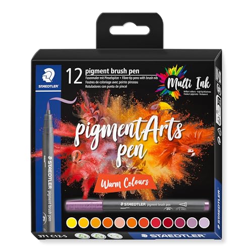 STAEDTLER brush pen pigment Arts, Premium-Zeichentusche, Pinselspitze für variable Linienbreite, wasserfest, schnelltrocknend, 12 brush pens in sortierten Farben im Kartonetui, 371 C12-5 STAEDTLER brush pen pigment Arts, Premium-Zeichentusche, Pinselspitze für variable Linienbreite, wasserfest, schnelltrocknend, 12 brush pens in sortierten Farben im Kartonetui, 371 C12-5 von Staedtler
