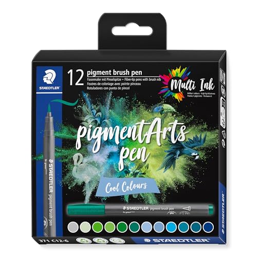 STAEDTLER brush pen pigment Arts, Premium-Zeichentusche, Pinselspitze für variable Linienbreite, wasserfest, schnelltrocknend, 12 brush pens in sortierten Farben im Kartonetui, 371 C12-6 STAEDTLER brush pen pigment Arts, Premium-Zeichentusche, Pinselspitze für variable Linienbreite, wasserfest, schnelltrocknend, 12 brush pens in sortierten Farben im Kartonetui, 371 C12-6 von Staedtler