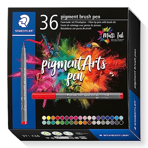 STAEDTLER brush pen pigment Arts, Premium-Zeichentusche, Pinselspitze für variable Linienbreite, wasserfest, schnelltrocknend, 36 brush pens in sortierten Farben im Kartonetui, 371 C36 STAEDTLER brush pen pigment Arts, Premium-Zeichentusche, Pinselspitze für variable Linienbreite, wasserfest, schnelltrocknend, 36 brush pens in sortierten Farben im Kartonetui, 371 C36 von Staedtler