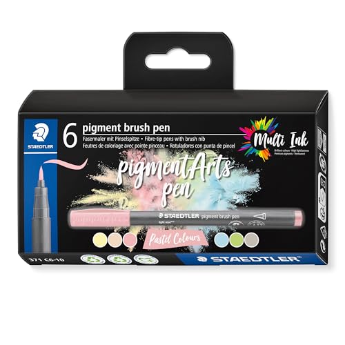 STAEDTLER brush pen pigment Arts, Premium-Zeichentusche, Pinselspitze für variable Linienbreite, wasserfest, schnelltrocknend, 6 brush pens in sortierten Farben im Kartonetui, 371 C6-10 STAEDTLER brush pen pigment Arts, Premium-Zeichentusche, Pinselspitze für variable Linienbreite, wasserfest, schnelltrocknend, 6 brush pens in sortierten Farben im Kartonetui, 371 C6-10 von Staedtler