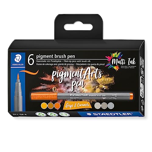 STAEDTLER brush pen pigment Arts, greys & caramels, Premium-Zeichentusche, Pinselspitze für variable Linienbreite, wasserfest, 6 brush pens in sortierten Farben im Kartonetui, 371 C6-4 STAEDTLER brush pen pigment Arts, greys & caramels, Premium-Zeichentusche, Pinselspitze für variable Linienbreite, wasserfest, 6 brush pens in sortierten Farben im Kartonetui, 371 C6-4 von Staedtler