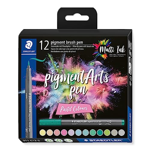 STAEDTLER brush pen pigment Arts, pastell, Premium-Zeichentusche, Pinselspitze für variable Linienbreite, wasserfest, 12 brush pens in sortierten pastel colours im Kartonetui, 371 C12-2 STAEDTLER brush pen pigment Arts, pastell, Premium-Zeichentusche, Pinselspitze für variable Linienbreite, wasserfest, 12 brush pens in sortierten pastel colours im Kartonetui, 371 C12-2 von Staedtler