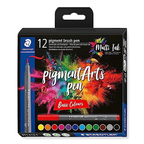 STAEDTLER brush pen pigment Arts, pigmentierte Premium-Zeichentusche, Pinselspitze für variable Linienbreite, wasserfest, 12 brush pens in sortierten "basic colours" im Kartonetui, 371 C12-1 STAEDTLER brush pen pigment Arts, pigmentierte Premium-Zeichentusche, Pinselspitze für variable Linienbreite, wasserfest, 12 brush pens in sortierten "basic colours" im Kartonetui, 371 C12-1 von Staedtler
