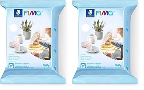 STAEDTLER lufttrocknende Modelliermasse FIMO air, weiß, sofort gebrauchsfähig, kein Brennvorgang notwendig, 1000g, angenehme Haptik, klebt nicht, 8101-0 (Packung mit 2) von Staedtler