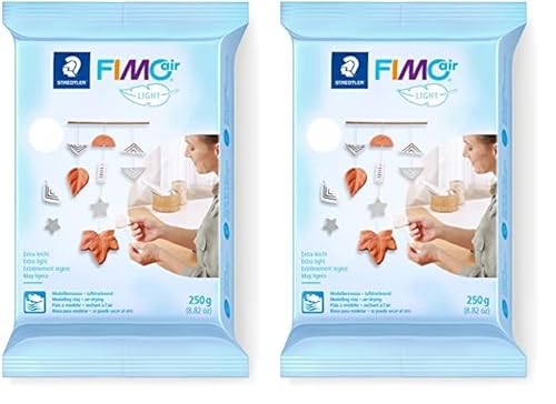 STAEDTLER lufttrocknende Modelliermasse FIMO air light, extra leicht, weiß, sofort gebrauchsfähig, kein Brennvorgang notwendig, 250g, angenehme Haptik, klebt nicht, 8131-0 (Packung mit 2) von STAEDTLER