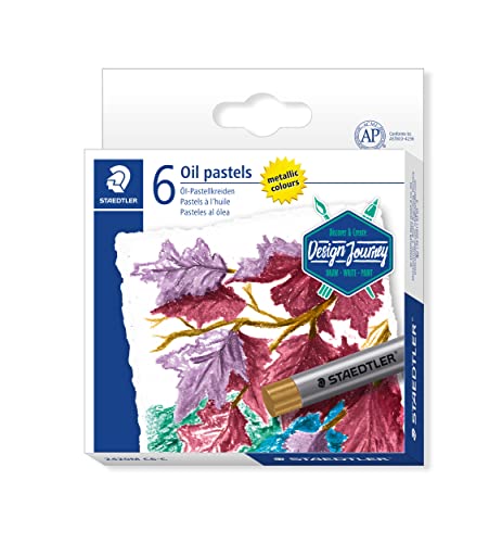 STAEDTLER metallic Öl-Pastellkreide Design Journey, glänzende Farbeffekte auf hellem und dunklem Papier, wasserfest, 11 mm Durchmesser, 6 Ölkreiden in sortierten metallischen Farben, 2420M C6-C STAEDTLER metallic Öl-Pastellkreide Design Journey, glänzende Farbeffekte auf hellem und dunklem Papier, wasserfest, 11 mm Durchmesser, 6 Ölkreiden in sortierten metallischen Farben, 2420M C6-C von Staedtler