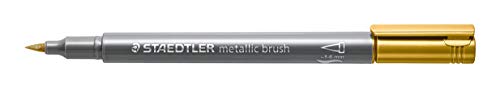 STAEDTLER metallic brush Marker, Pinselspitze, Lininenbreite 1-6 mm, deckend auf hellem und dunklem Papier, leicht abwischbar von glatten Oberflächen, 10 Stifte, gold, 8321-11 von STAEDTLER