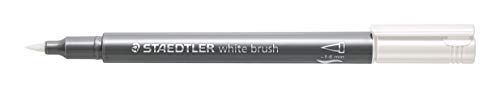 STAEDTLER metallic brush Marker, Pinselspitze, Lininenbreite 1-6 mm, deckend auf hellem und dunklem Papier, leicht abwischbar von glatten Oberflächen, 10 Stifte, weiß, 8321-0 von Staedtler