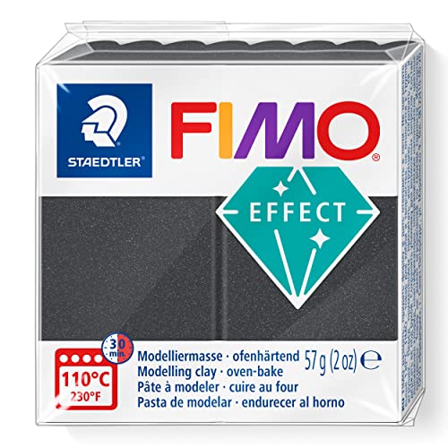 STAEDTLER ofenhärtende Modelliermasse FIMO Effect, metallic stahlgrau, hochbrillanter Metallic Glanz mit mineralischen Glimmerpartikeln, Normalblock 57g, weich und geschmeidig, 8010-91 von Staedtler