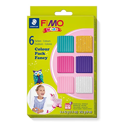 STAEDTLER ofenhärtende Modelliermasse FIMO kids, Materialpackung "Girlie", attraktive, trendige Farbauswahl für Mädchen, besonders weich, hohe Qualität, mit 6 Blöcken á 42 Gramm, 8032 02 von Staedtler