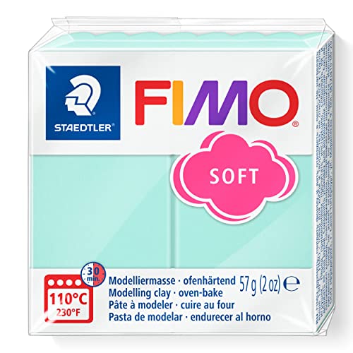 STAEDTLER ofenhärtende Modelliermasse FIMO soft, minze, weich und geschmeidig, speziell für Einsteiger und Hobbykünstler, Normalblock 57g, 8020-405, Verpackung kann variieren von Staedtler