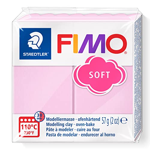 STAEDTLER ofenhärtende Modelliermasse FIMO soft, rose, weich und geschmeidig, speziell für Einsteiger und Hobbykünstler, Normalblock 57g, 8020-205 von STAEDTLER