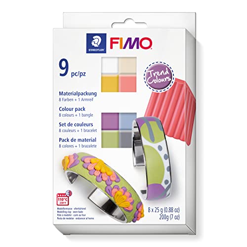 STAEDTLER ofenhärtende Modelliermasse FIMO soft Set inklusive Armreif, weich und geschmeidig, speziell für Einsteiger und Hobbykünstler, 8 Halbblöcke á 25g in sortierten Farben, 8023 C8-1P von Staedtler