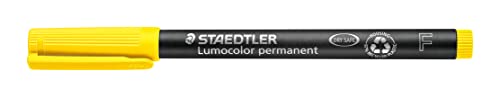 STAEDTLER permanent Marker Lumocolor, gelb, F-Spitze Linienbreite ca. 0,6 mm, wisch- und wasserfest, Made in Germany, lange Lebensdauer, 10 gelbe Universalstifte im Kartonetui, 318-1 von Staedtler