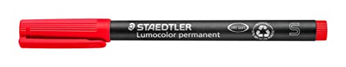 STAEDTLER permanent Marker Lumocolor, rot, Superfein, ca. 0,4 mm, wisch- und wasserfest, Made in Germany, nachfüllbar, lange Lebensdauer, 10 rote Universalstifte im Kartonetui, 313-2 von STAEDTLER
