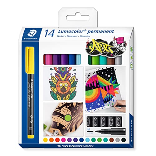 STAEDTLER permanent Marker Lumocolor permanent ART, für fast alle Oberflächen, wisch- und wasserfest, Linienbreite 1,00 mm, nachfüllbar, 14 Universalstifte in sortierten Farben, 317 C14 von Staedtler