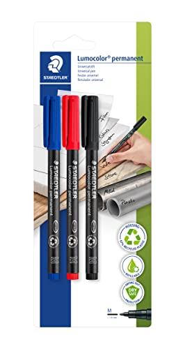 STAEDTLER permanenter Universalstift Lumocolor, wisch- und wasserfest, sekundenschnell trocken, nachfüllbar, Linienbreite 1 mm, 3 Marker blau/rot/schwarz auf Blisterkarte, 317-S BK3D STAEDTLER permanenter Universalstift Lumocolor, wisch- und wasserfest, sekundenschnell trocken, nachfüllbar, Linienbreite 1 mm, 3 Marker blau/rot/schwarz auf Blisterkarte, 317-S BK3D von Staedtler