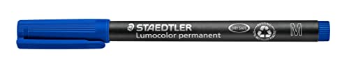 STAEDTLER permanent Marker Lumocolor, blau, Linienbreite ca. 1,0 mm, wisch- und wasserfest, Made in Germany, nachfüllbar, lange Lebensdauer, 10 blaue Universalstifte im Kartonetui, 317-3 von Staedtler