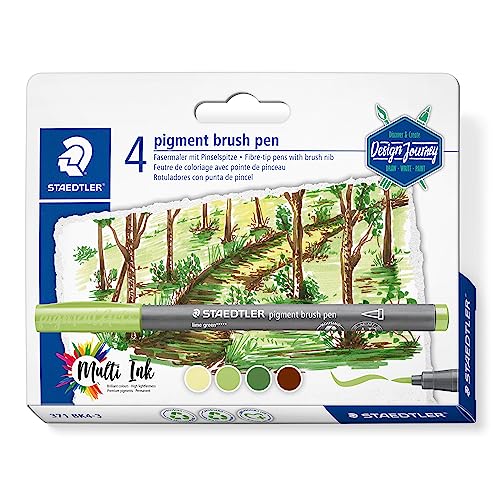 STAEDTLER pigment brush pen Design Journey, pigmentierte Premium-Zeichentusche, Pinselspitze für variable Linienbreite, wasserfest, 4 brush pens in abgestimmten Farben Forest Colours, 371 BK4-3 STAEDTLER pigment brush pen Design Journey, pigmentierte Premium-Zeichentusche, Pinselspitze für variable Linienbreite, wasserfest, 4 brush pens in abgestimmten Farben Forest Colours, 371 BK4-3 von Staedtler
