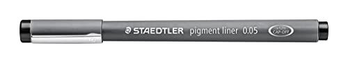 STAEDTLER schwarzer pigment liner, Linienbreite 0,05 mm, dokumentenechte Pigmenttinte, lange Metallspitze, lange Lebensdauer, 10 Fineliner im Kartonetui, 308 005-9 von Staedtler