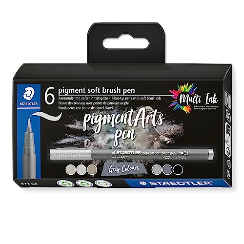 STAEDTLER soft brush pen pigment Arts, grey colours, pigmentierte Premium-Zeichentusche, softe Pinselspitze für besonders variable Linienbreiten, wasserfest, 6 brush pens im Kartonetui, 372 C6 STAEDTLER soft brush pen pigment Arts, grey colours, pigmentierte Premium-Zeichentusche, softe Pinselspitze für besonders variable Linienbreiten, wasserfest, 6 brush pens im Kartonetui, 372 C6 von Staedtler