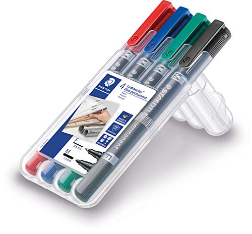 Staedtler® Permanentmarker Lumocolor® 348 duo, Rundspitze, 0,6/1,5 mm, Schreibfarbe: 4er sortiert (4 Stück), Sie erhalten 1 Packung á 4 Stück von Staedtler