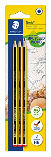 STAEDTLER Bleistift Noris 120, Made from Upcycled Wood, Härtegrad HB, Rutschfeste Soft-Oberfläche, hohe Buchfestigkeit, hohe Qualität Made in Germany, Blisterkarte mit 3 Stück, 120-2BK3DA von Staedtler