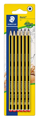 STAEDTLER Bleistift Noris 120, Made from Upcycled Wood, Härtegrad HB, Rutschfeste Soft-Oberfläche, hohe Buchfestigkeit, hohe Qualität Made in Germany, Blisterkarte mit 6 Stück, 120-2BK6DA von Staedtler
