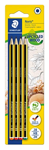 STAEDTLER Bleistift Noris 120, Made from Upcycled Wood, Rutschfeste Soft-Oberfläche, hohe Buchfestigkeit, hohe Qualität Made in Germany, Blisterkarte mit 4 Stück (2 x HB, je 1 x B, 2H), 120-S BK4D von Staedtler