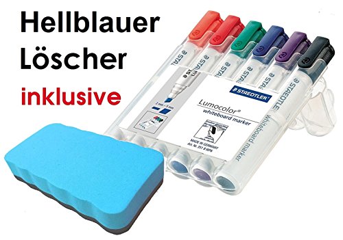 Staedtler 351 B WP6 Board-Marker Lumocolor Whiteboard-marker, Staedtler Box mit 6 Farben (6er Set Keilspitze, Löscher hellblau, 1) von Staedtler
