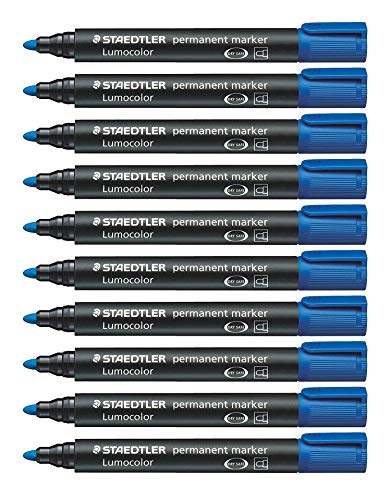 Staedtler 352-3 Lumocolor Marker permanent Rundspitze, 2 mm, 10 Stück, blau von Staedtler