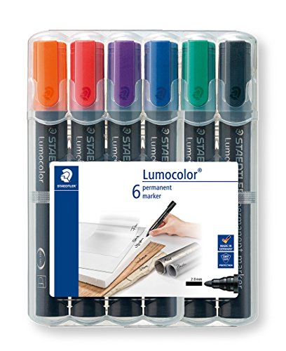 Staedtler 352 WP6 Lumocolor permanent Marker, Rundspitze, 2 mm, aufstellbare Box mit 6 Farben (5er Pack) von Staedtler