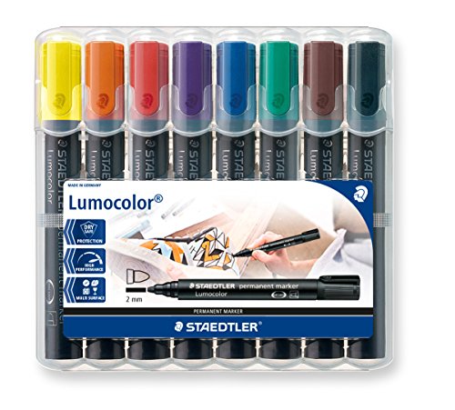 Staedtler 352 WP8 Lumocolor permanent Marker, Rundspitze, 2 mm, aufstellbare Box mit 8 Farben (4er Pack) von Staedtler