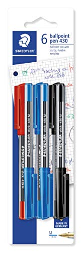 STAEDTLER 430 MSBK6D stick Kugelschreiber Linienbreite M, 0.45 mm, Kappe und Clip in Schreibfarbe, 6 Stück auf Blisterkarte von Staedtler
