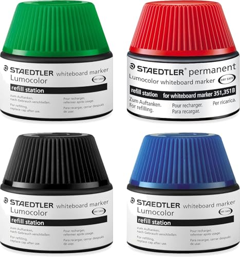 Staedtler 488 56 Lumocolor flipchart marker 4x Nachfüllstation für 356/356 B, 15-20x Nachfüllen, schwarz, blau, rot und grün (Sortiert 4 Farben) von STAEDTLER