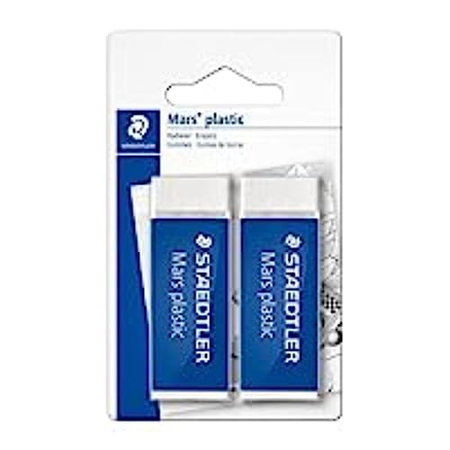 STAEDTLER 526 50 BK2D Radierer Mars plastic phtalat und latexfrei, 2 Stück auf Blisterkarte, weiß von Staedtler