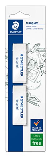 STAEDTLER 526 B2BK2D Radierer rasoplast phtalat und latexfrei, 65 x 13 x 23 mm, 2 Stück auf Blisterkarte, weiß von Staedtler