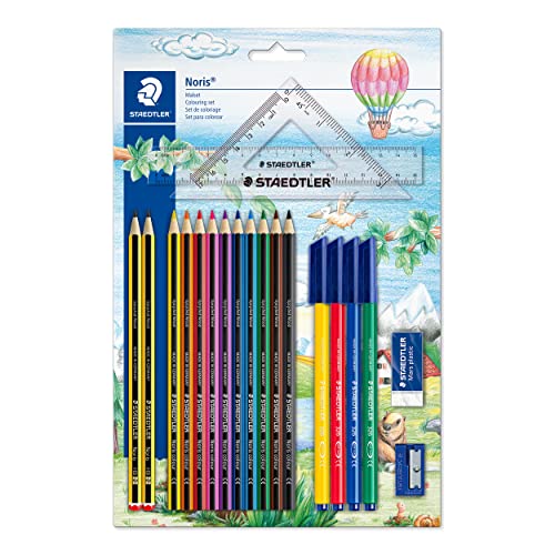 STAEDTLER 61 SET42 - Mäppchen Set mit Lineal und Zeichendreieck, Weiss/opulenter Garten von STAEDTLER