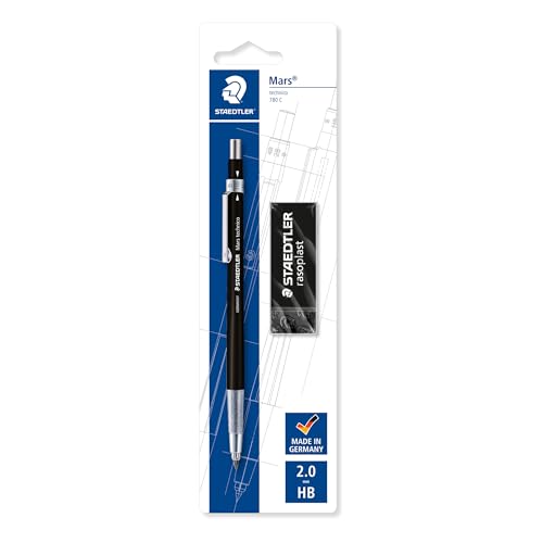 STAEDTLER 780 C BKP6 Mars technico Fallminenstift mit Härtegradanzeige Promotion mit Radierer, Blisterkarte, schwarz, 1 Stück (1er Pack) von Staedtler