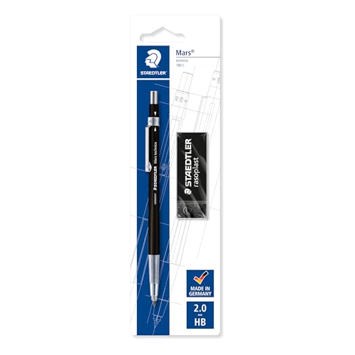 STAEDTLER 780 C BKP6 Mars technico Fallminenstift mit Härtegradanzeige Promotion mit Radierer, Blisterkarte, schwarz, 1 Stück (1er Pack) von STAEDTLER