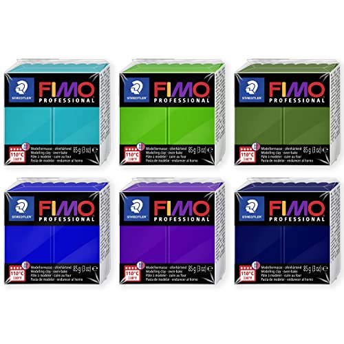 Staedtler 8004 FIMO Professional Modelliermasse, ofenhärtende Polymer-Modelliermasse, 6 x 85 g Blöcke, kühle Farben von Staedtler