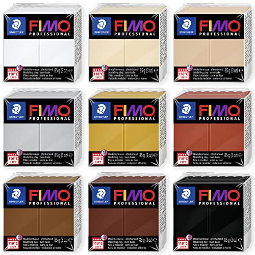 Staedtler 8004 FIMO Professionelle ofenhärtende Polymer-Modelliermasse, 9er Pack (9 x 85 g) Blöcke, warm neutral von Staedtler